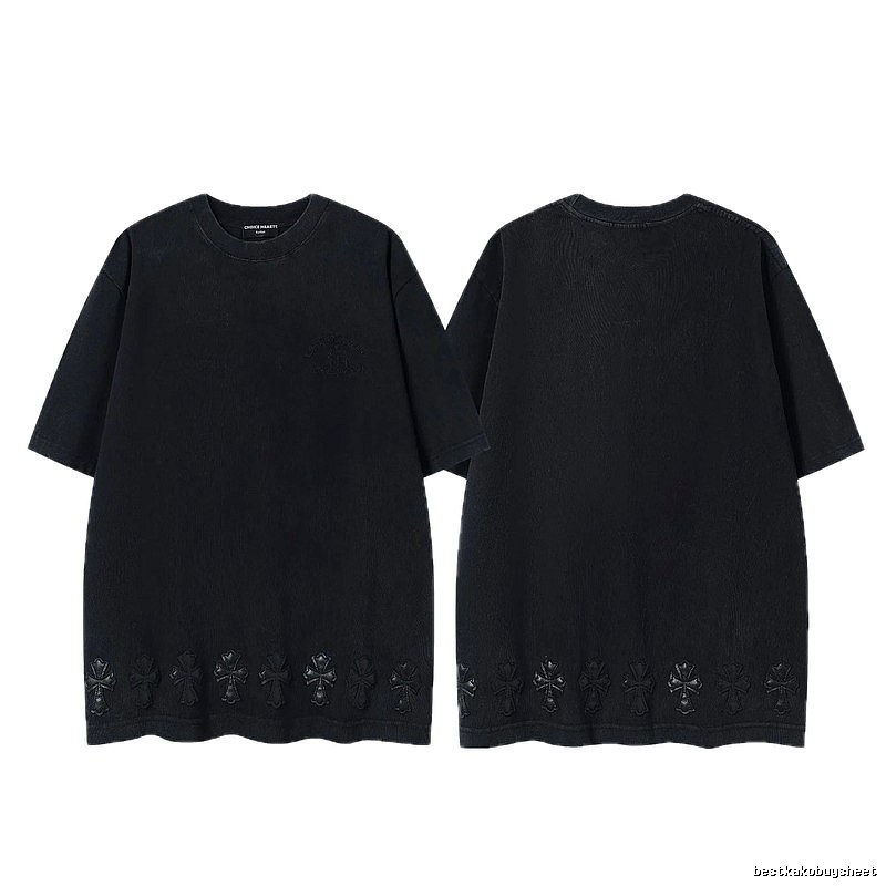 Chrome Hearts Cross Leather Patch Vintage Black Short-sleeve T-shirt