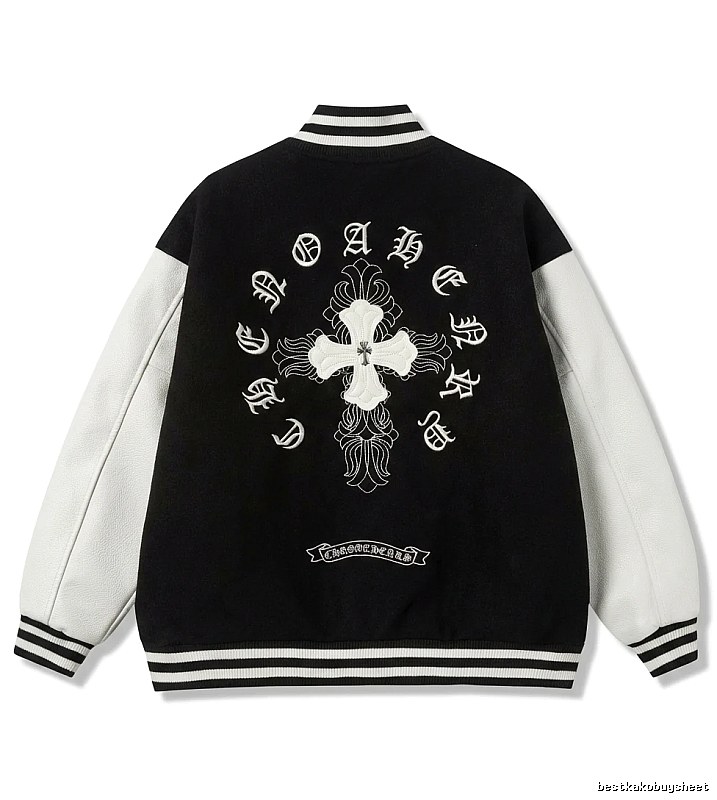 Chrome Hearts retro-style black and white baseball jacket