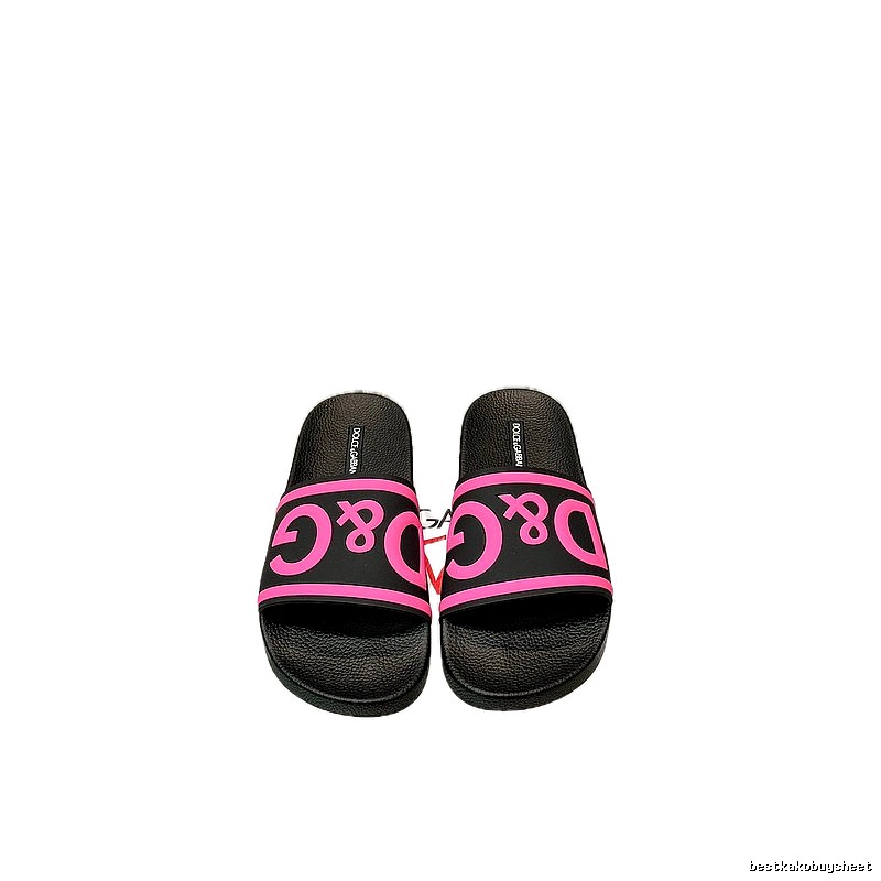 D&G Classic Logo Streetwear Style Black & Pink Colorblock Slide Sandals