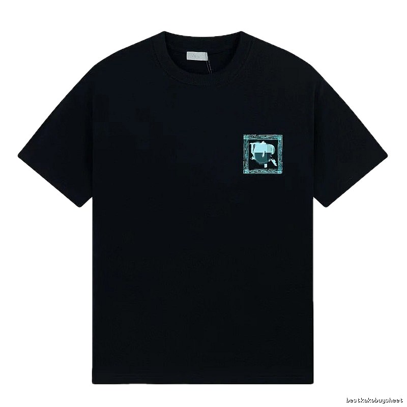 Dior Frame Print Trendy Style Black Short-sleeve T-shirt