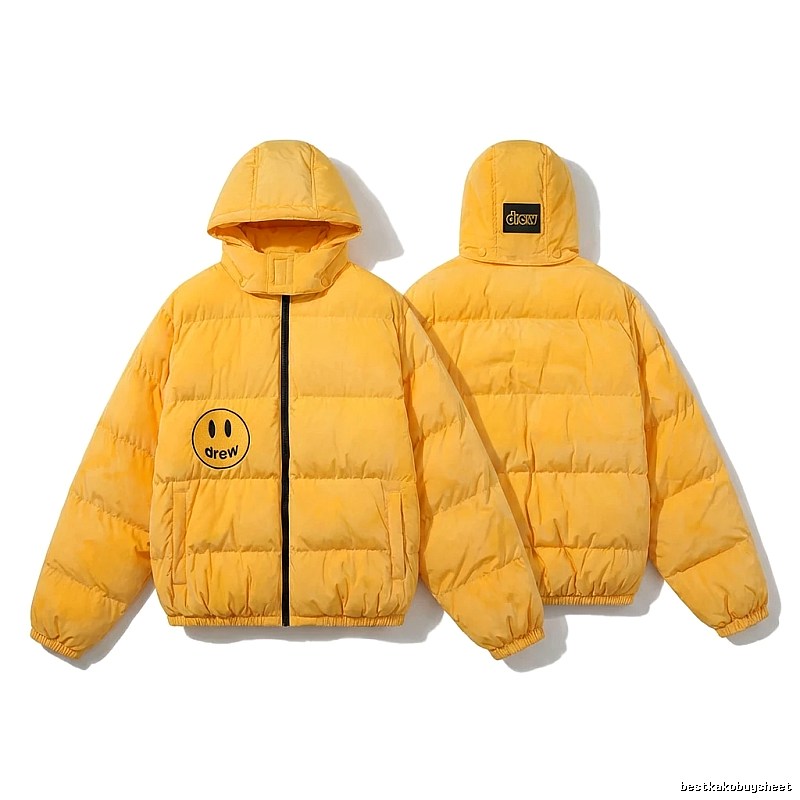 DREW Smiling Face Hooded Yellow Down Jacket