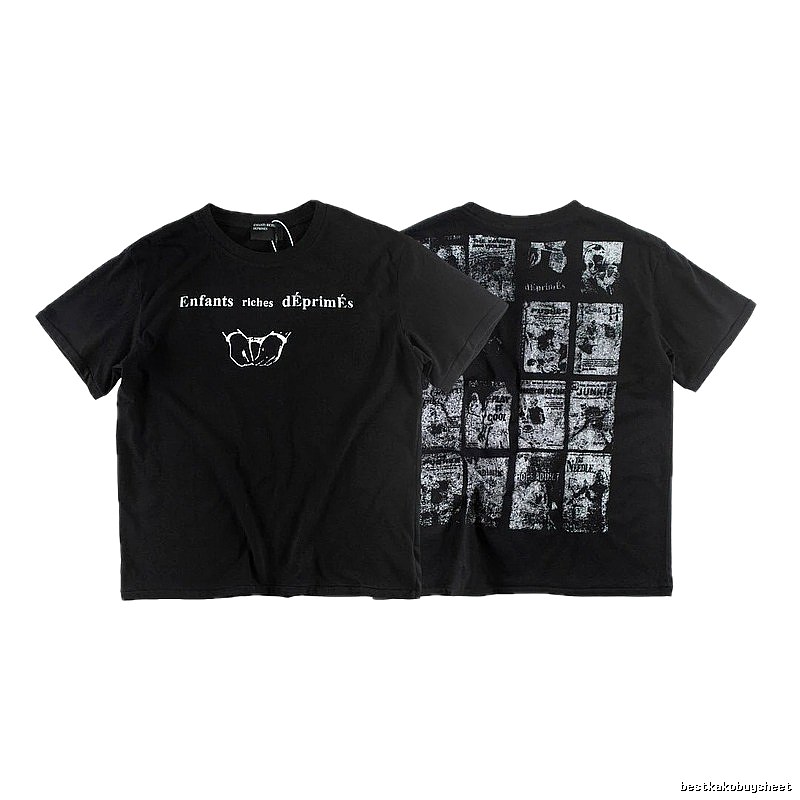 ERD Newspaper Print Dark Style Black Short-sleeve T-shirt