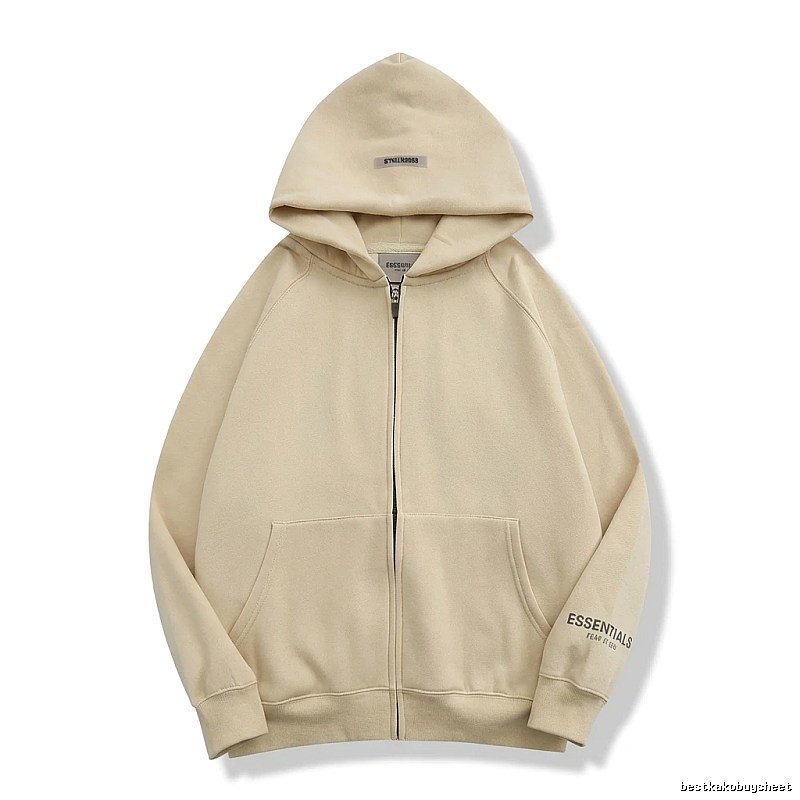 ESSENTIALS minimalist style beige hooded sweatshirt with drawstring
