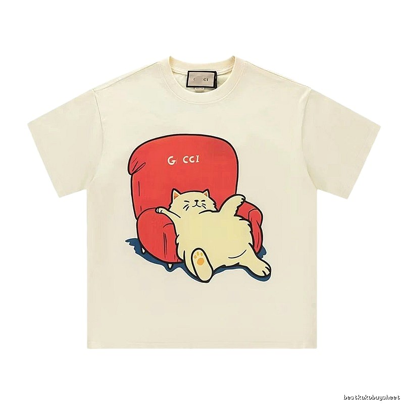 Gucci Cat Print Casual Off-White T-Shirt