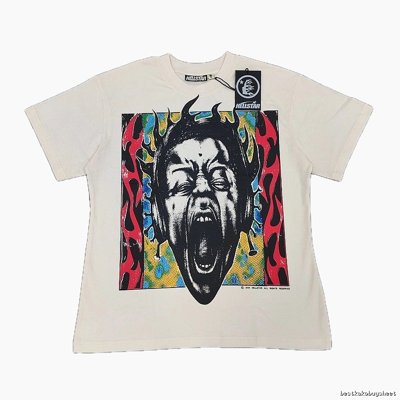Hellstar Portrait Print Street Style Off-white T-shirt