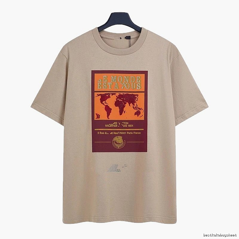 Louis Vuitton Vintage-style Map Print Khaki T-Shirt