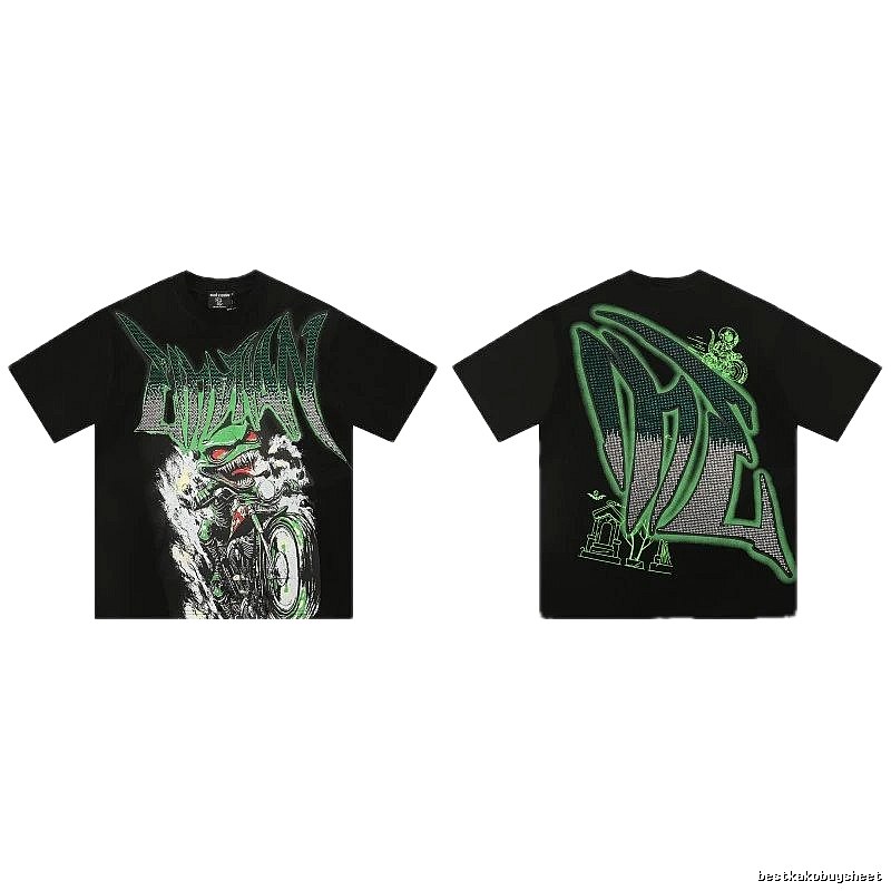 Mixed Emotion Motorcycle Gothic Style Black and Green Short Sleeve T-Shirt