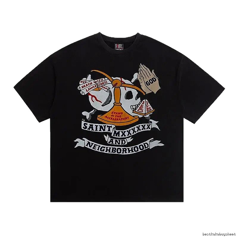 SAINT Skull Print Street Style Black T-Shirt