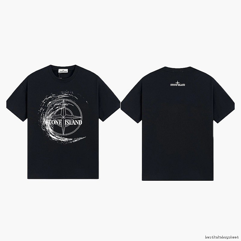 Stone Island Compass Print Street Style Black T-Shirt