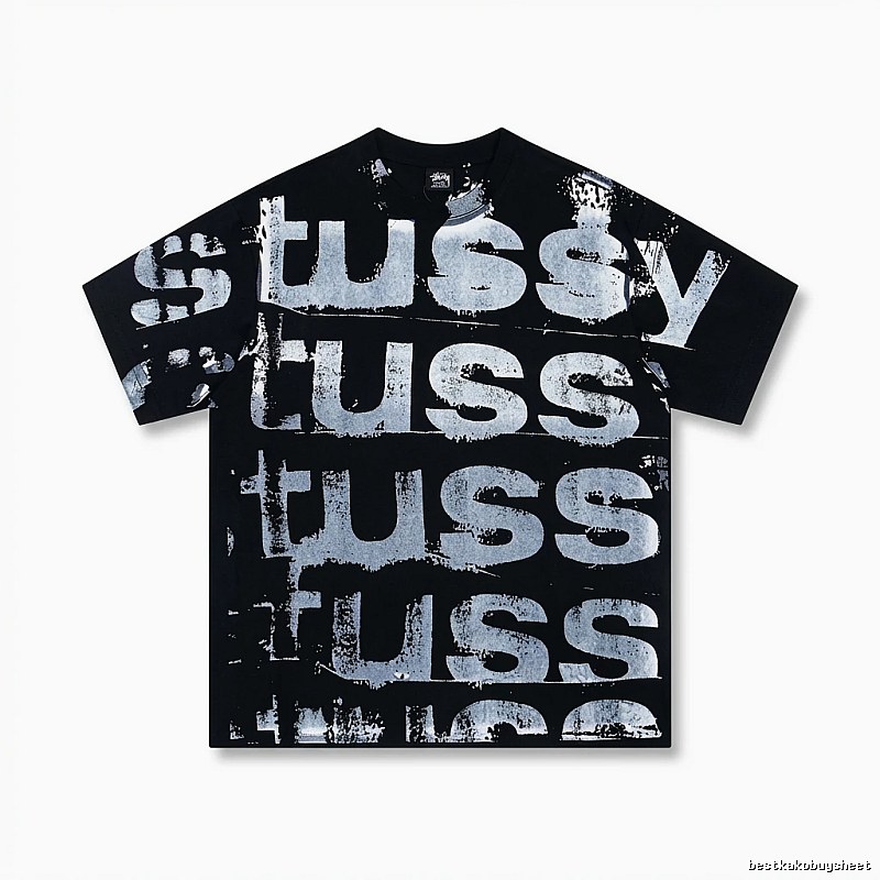 Stussy graffiti-style black T-shirt with letters