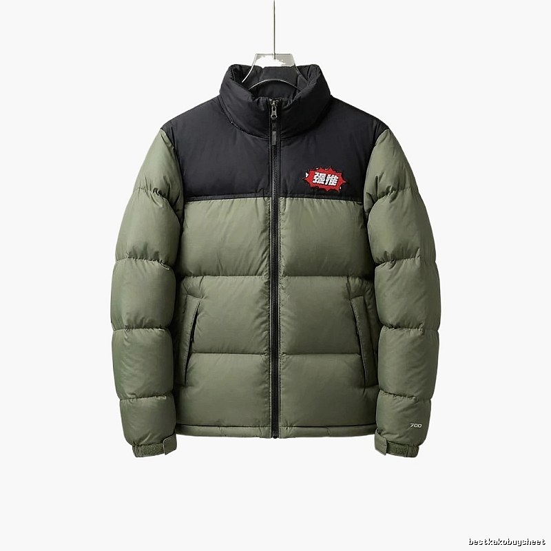 The North Face retro-style matcha green down jacket