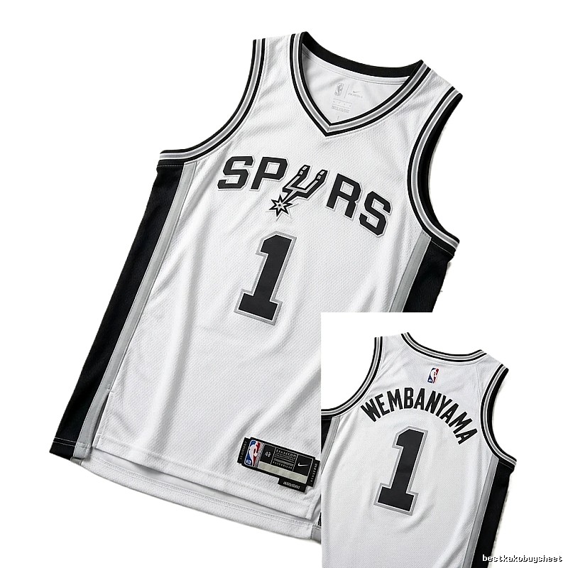 The white and black basketball uniform of Spurs' Wembanyama