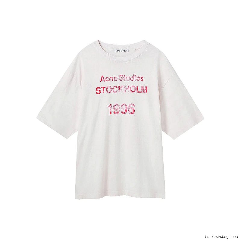Acne Studios 2090-80 White Pink Lettering Style Ac908046 Stockholm Logo T-Shirt Resort Wear