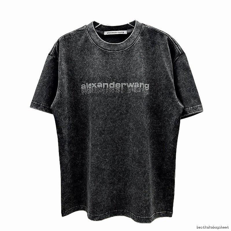 Alexander Wang Rhinestone-embellished Distressed Charcoal Black Short-sleeve T-shirt