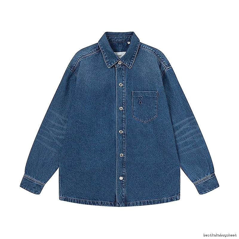 AMI Denim Style Dark Blue Shirt