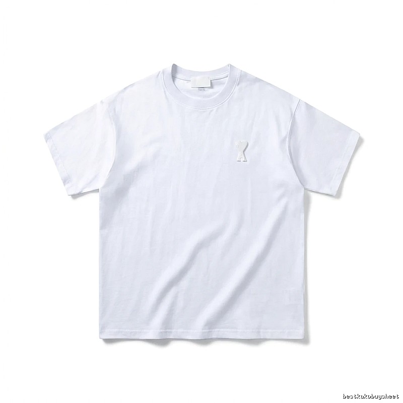 AMI Embroidered Minimalist Style White T-shirt