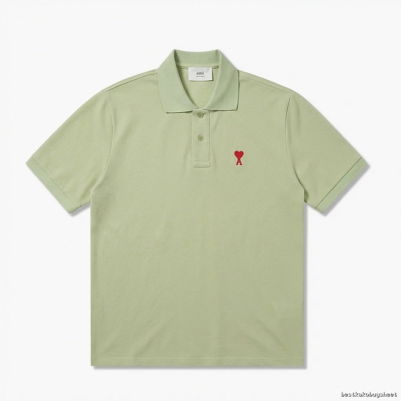 AMI Love Series Simple Style Light Green Polo Shirt