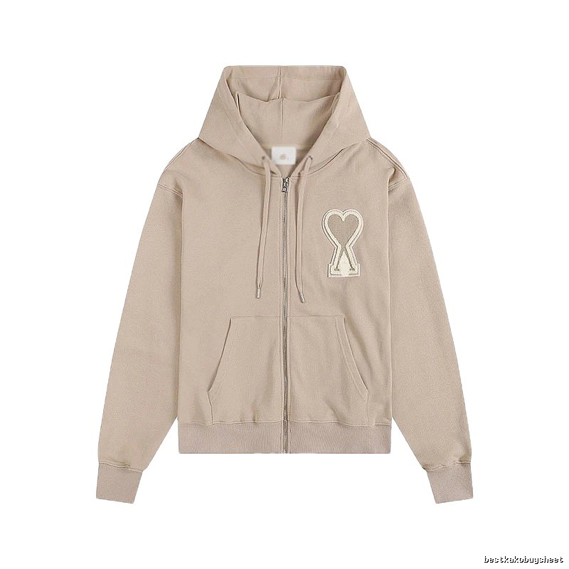 AMI Love Zipper Beige Sweatshirt