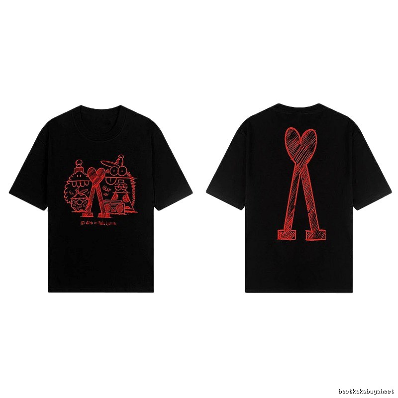 AMI red graffiti-style short-sleeve shirt