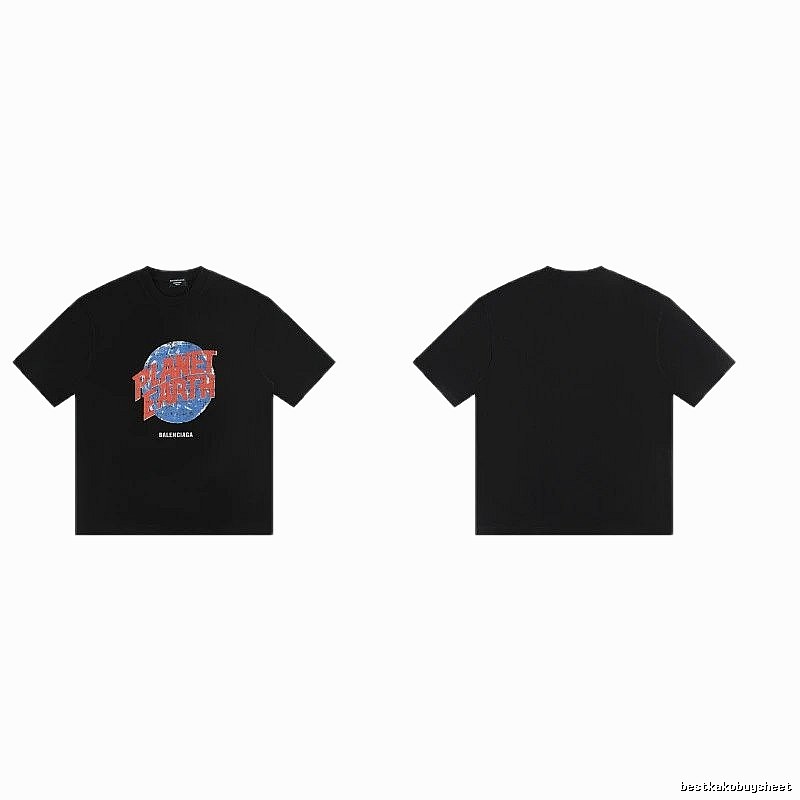 Balenciaga Trendy Black Short-sleeve T-shirt with Earth Print