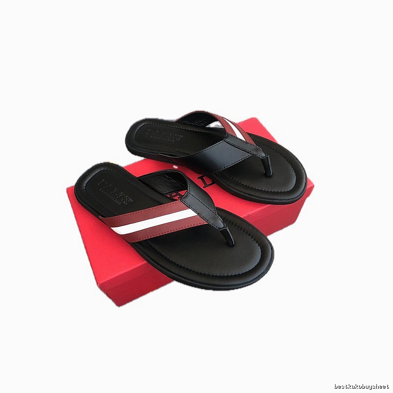 BALLY Classic Striped Casual Black and Red Flip-Flops