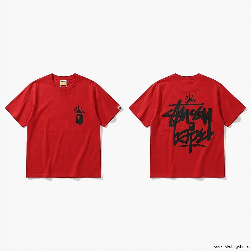 Bape Crown Graffiti Style Red T-shirt