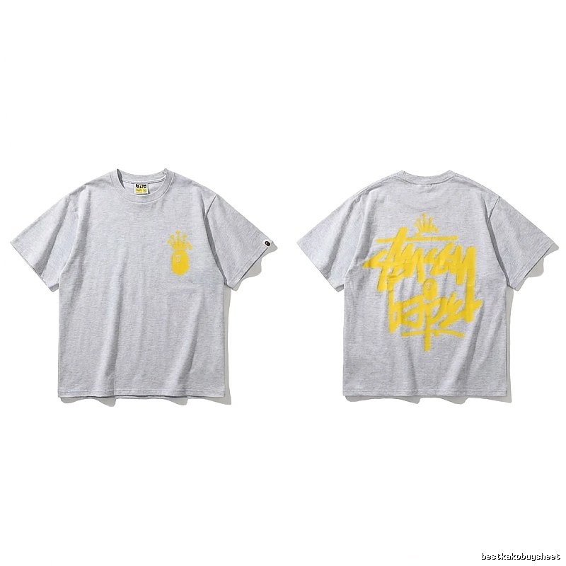 Bape Crown Trendy Brand Light Gray T-shirt