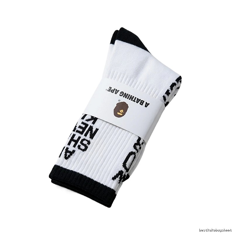 Bape Letter Trend Brand White Socks