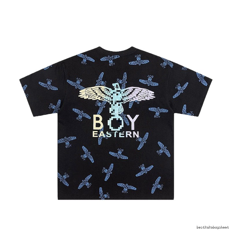 BOY All-over Flying Eagle Print Streetwear Style Black Short-sleeve T-shirt