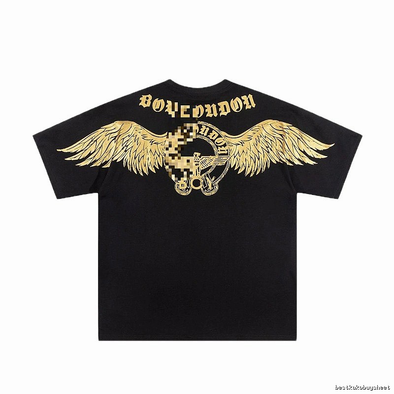 BOY Street Style Black Short-sleeve T-shirt with Gold Foil Stamped Wings