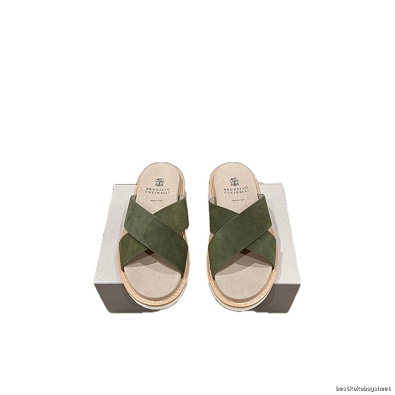 Brunello Cucinelli Casual-style Army Green Slides