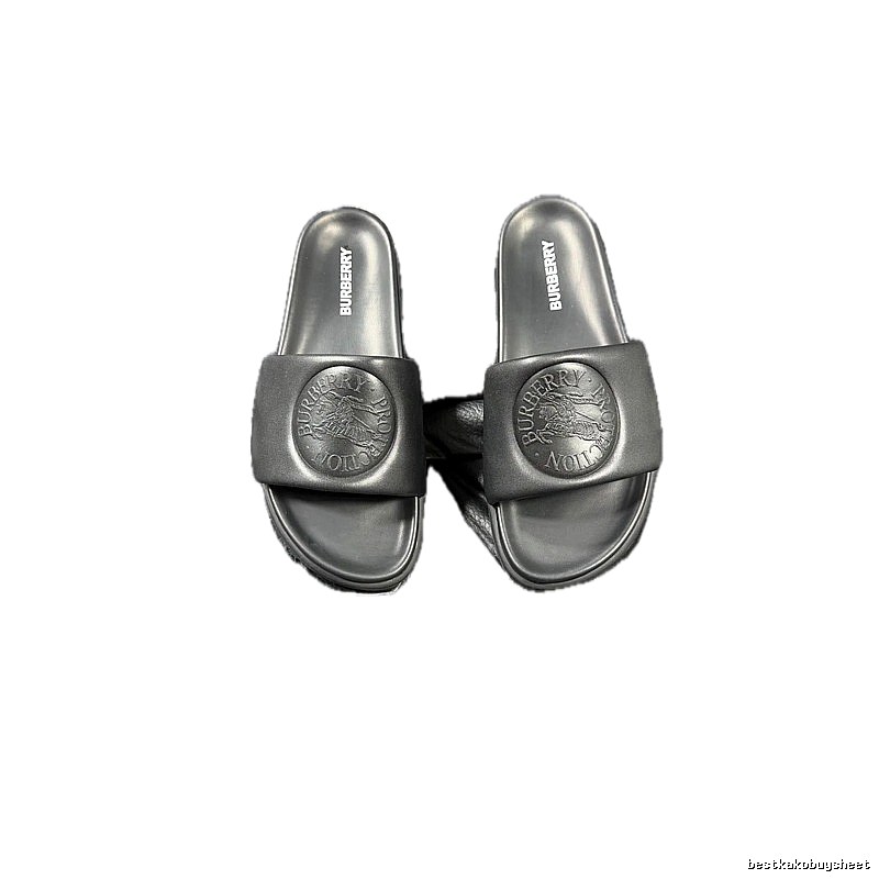 Burberry Knight-Embossed Minimalist Black Slide Sandals