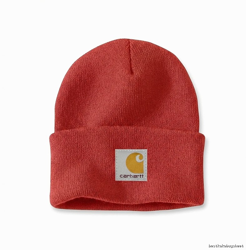 Carhartt classic red beanie.
