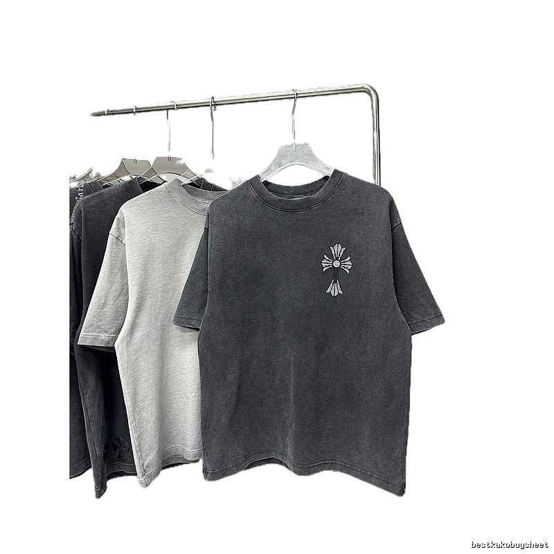 Chrome Hearts Hot-Fix Rhinestone Cross High-Street Charcoal Grey Short-Sleeved T-Shirt