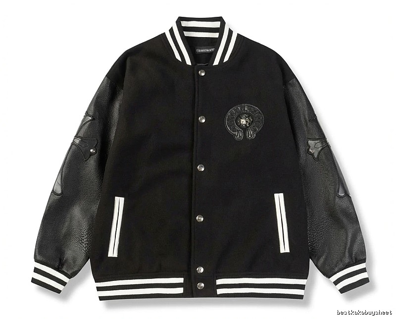 Chrome Hearts retro-style black baseball uniform.