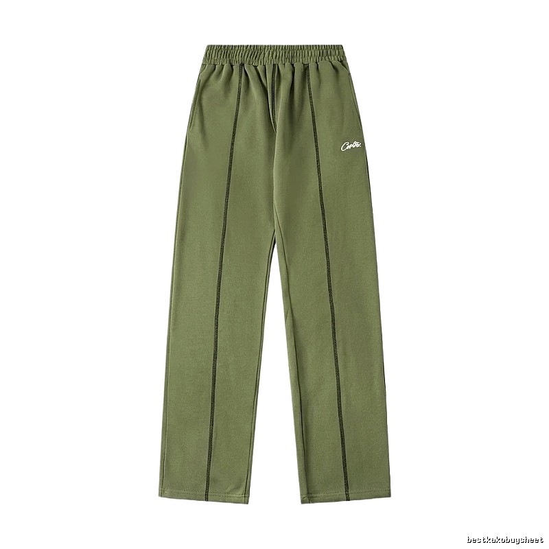 Corteiz minimalist style olive green long trousers