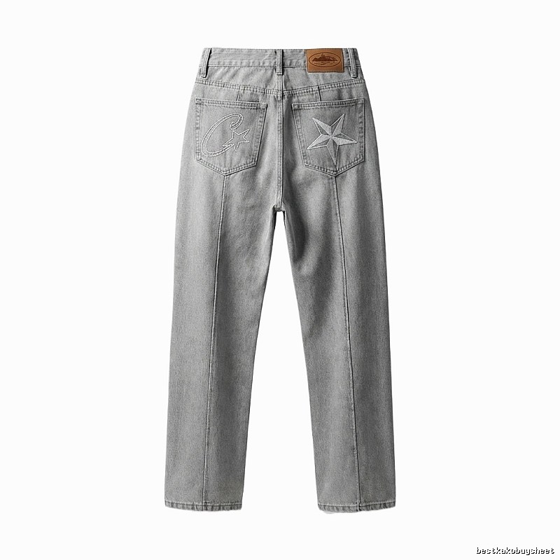 Corteiz Star - Marked Retro - Style Light Gray Jeans