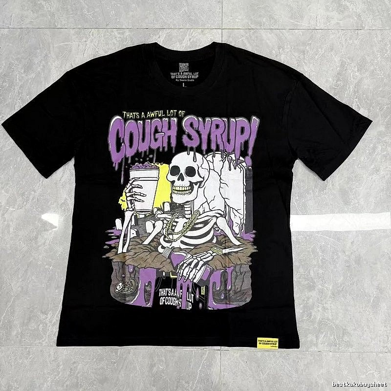 Cough Syrup Skull Print Hip-hop Style Black T-shirt