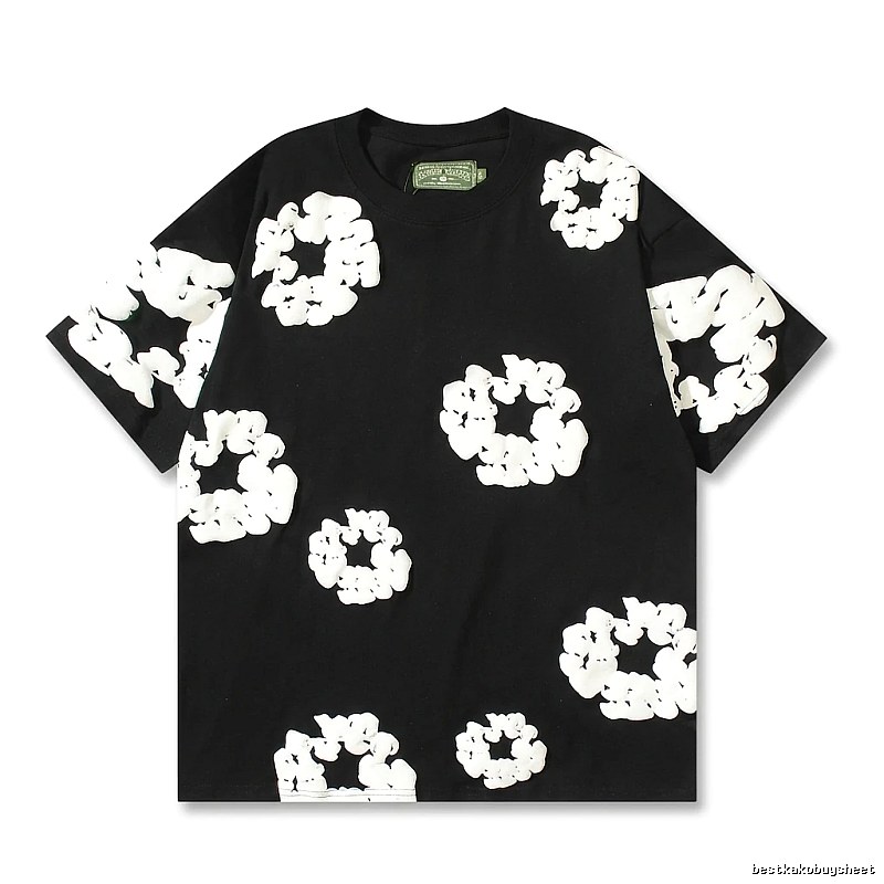 DENIM TEARS Black T-shirt with Flower Print
