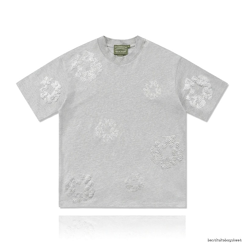 DENIM TEARS Retro - Style Light Gray T - Shirt