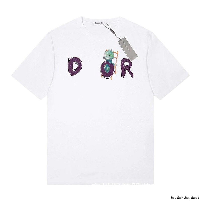 Dior Dinosaur Graffiti Cool Trendy White Short-sleeve T-shirt