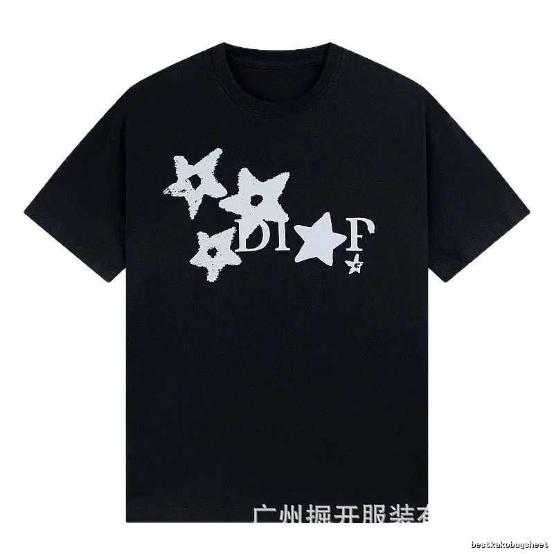 Dior Star Print Street Style Black T-Shirt