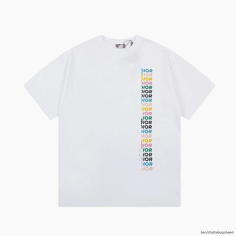 Dior Trendy Style Side-row Colored Print White T-Shirt