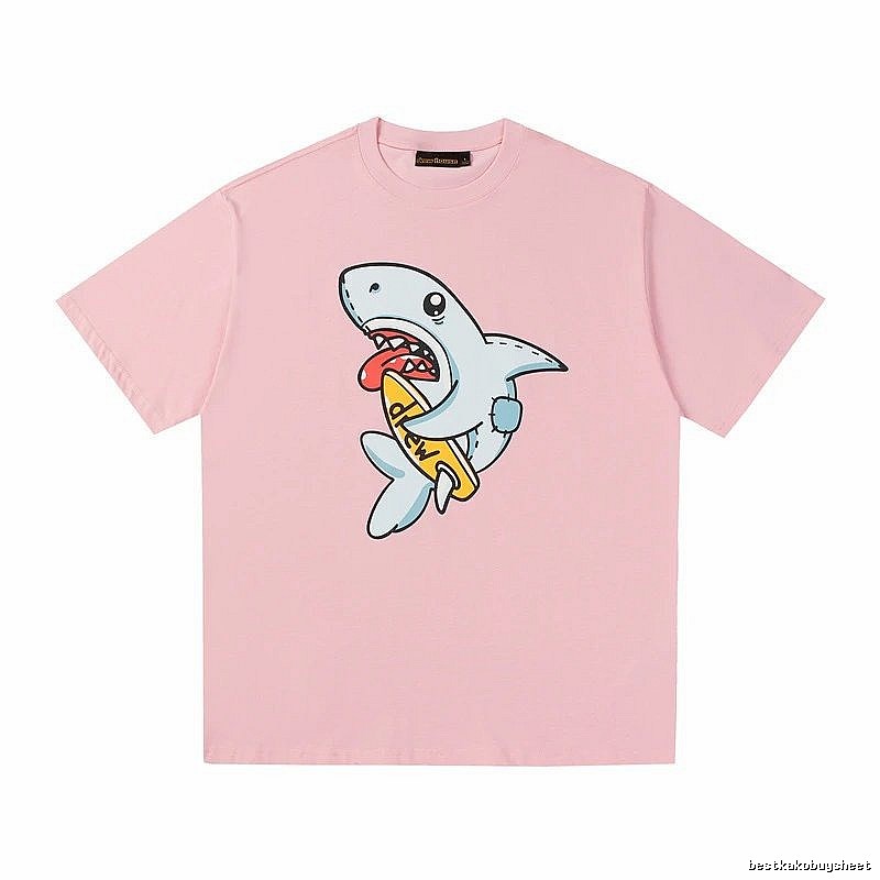 DREW Cartoon Style Shark Print Pink T-shirt