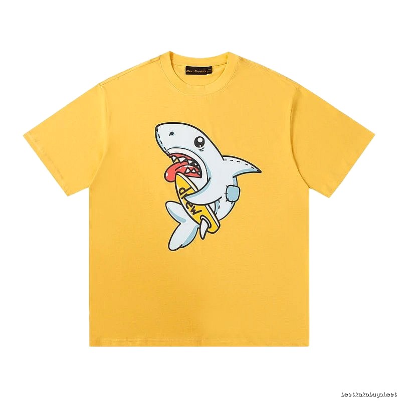 DREW Shark Print Street Style Yellow T-shirt
