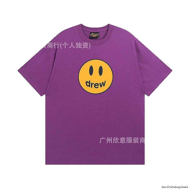 DREW Smiley Face Street Style Purple Short Sleeve T-shirt