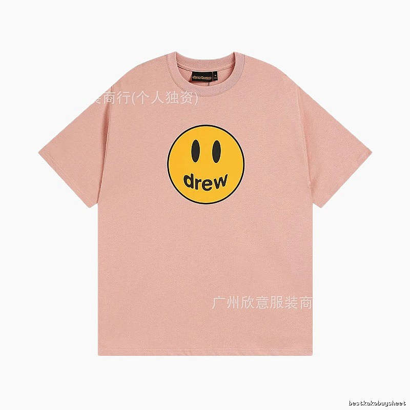 Drew Smiley Print Street Style Pink T-Shirt