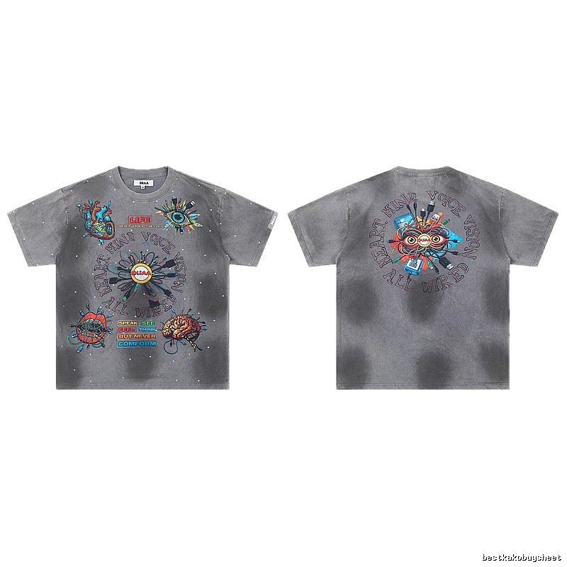 DUAA Cyber Print Street Style Grey T-Shirt