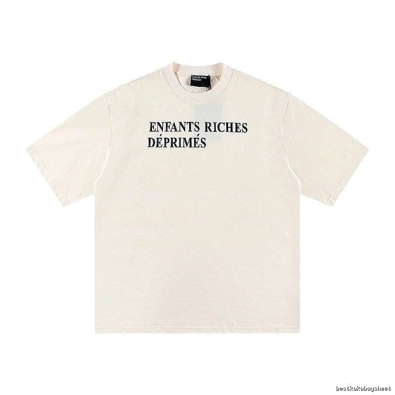 ERD Letter Print Minimalist Style Off-white Short-sleeve T-shirt