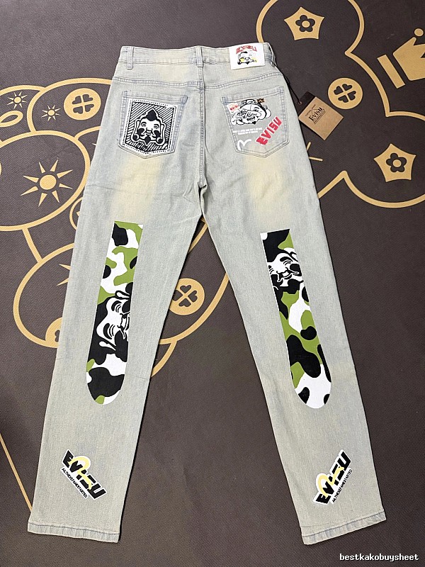 Evisu Streetwear Light Gray Patchwork Jeans